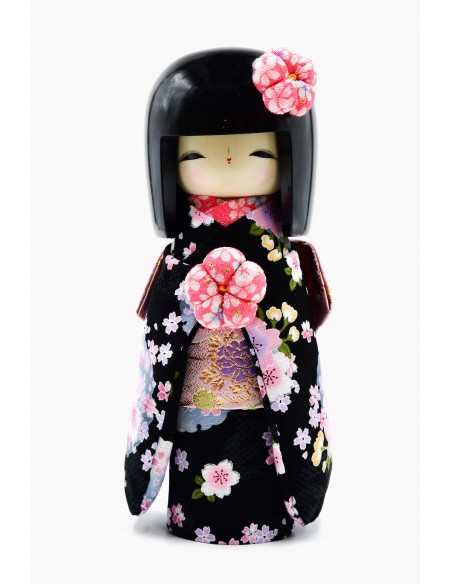Kokeshi Giapponese Artigianale, bambola decorativa - Kyobijin Nera | Japan Primavera