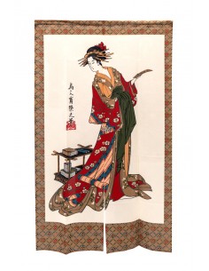 Tenda Noren Giapponese (のれん) - Geisha con il Kimono rosso | Japan Primavera