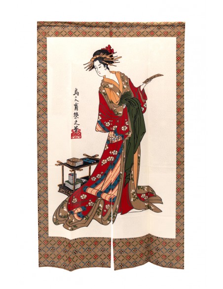 Japanisches Noren Vorhang(の れ ん) - Geisha mit rotem Kimono | Japan Primavera