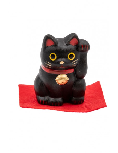 Black Maneki Neko, Japanese lucky charm - left paw raised | Japan Primavera