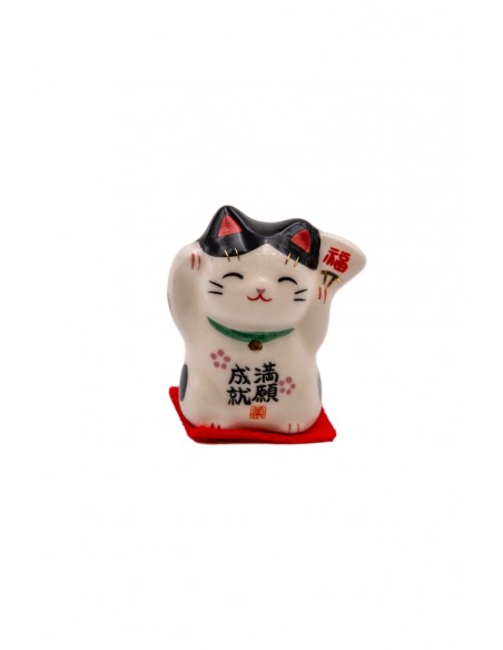 Maneki Neko Bianco-Nero, portafortuna Giapponese - zampa destra alzata | Japan Primavera