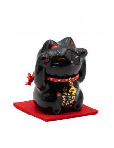 Maneki Neko Black - two paws raised | Japan Primavera 2