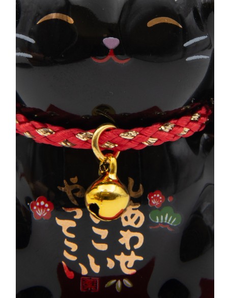 Maneki Neko Black - two paws raised | Japan Primavera