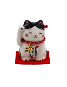 Maneki Neko White Black - right paw raised | Japan Primavera