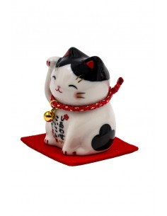 Maneki Neko Bianco e Nero, portafortuna Giapponese - zampa destra alzata 2