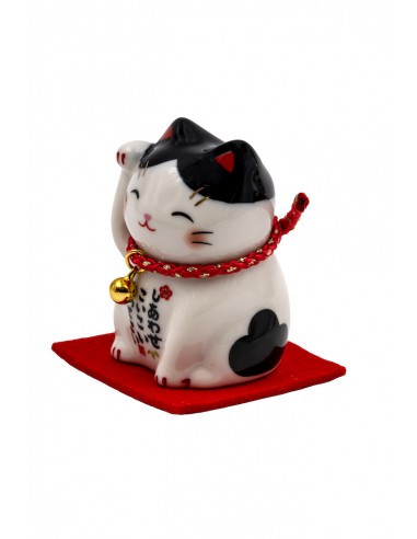 Maneki Neko Weiß Schwarz - rechte Pfote angehoben | Japan Primavera