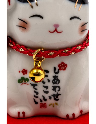 Maneki Neko Weiß Schwarz - rechte Pfote angehoben | Japan Primavera