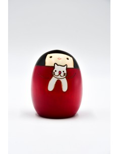 Japanische Kokeshi, dekorative Puppe - Sally die Katze, rot | Japan Primavera