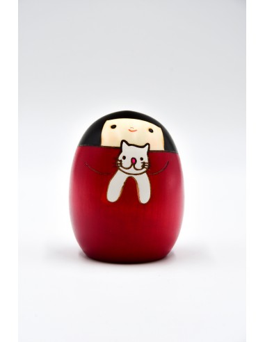 Japanese Kokeshi, decorative doll - Sally the Cat, red | Japan Primavera