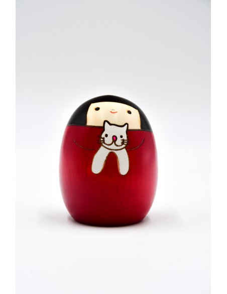 Japanese Kokeshi, decorative doll - Sally the Cat, red | Japan Primavera
