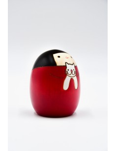 Kokeshi Giapponese, bambola decorativa - Gatto Sally, rossa | Japan Primavera 2