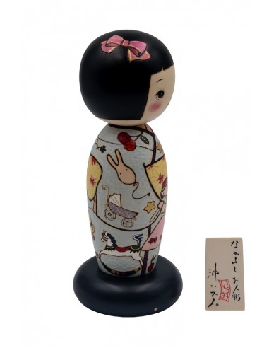 Kokeshi Giapponese Artigianale, bambola decorativa - Nakayoshi girl | Japan Primavera