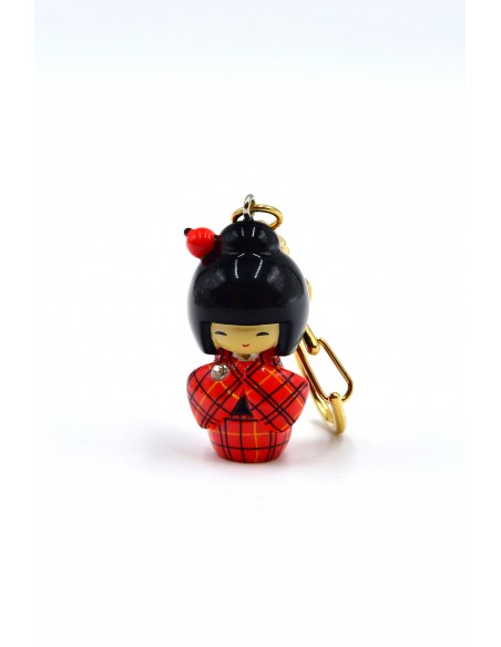 Schlüsselring kokeshi mit Orange Kimono | Japan Primavera