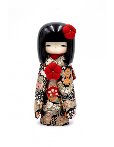 Japanische Kokeshi, Dekorative Puppe - Kyo Bijin Dunkelblau Elegant | Japan Primavera