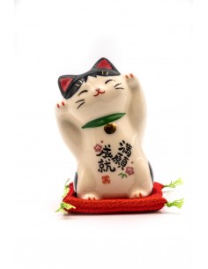 Maneki Neko Bianco e Nero, portafortuna Giapponese - due zampe alzate