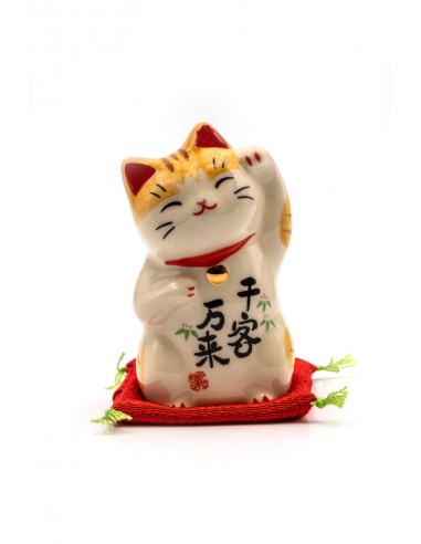 Japanische Maneki Neko Gestromt - linke Pfote erhoben | Japan Primavera