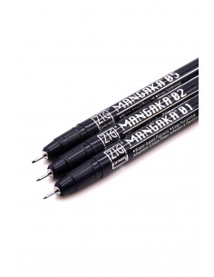 Kuretake Japanischer Manga Stift Viola - Verpackung mit 3 Stiften mit Spitzen in verschiedenen Größen 2
