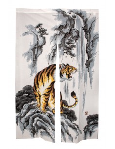 Japanese Noren Curtain (の れ ん) - Tiger on the Rock | Japan Primavera