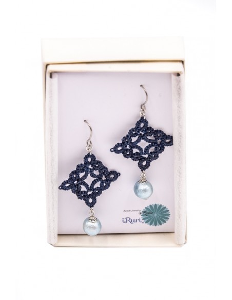 Japanese Handcrafted Indigo Pendant Earrings | Japan Primavera